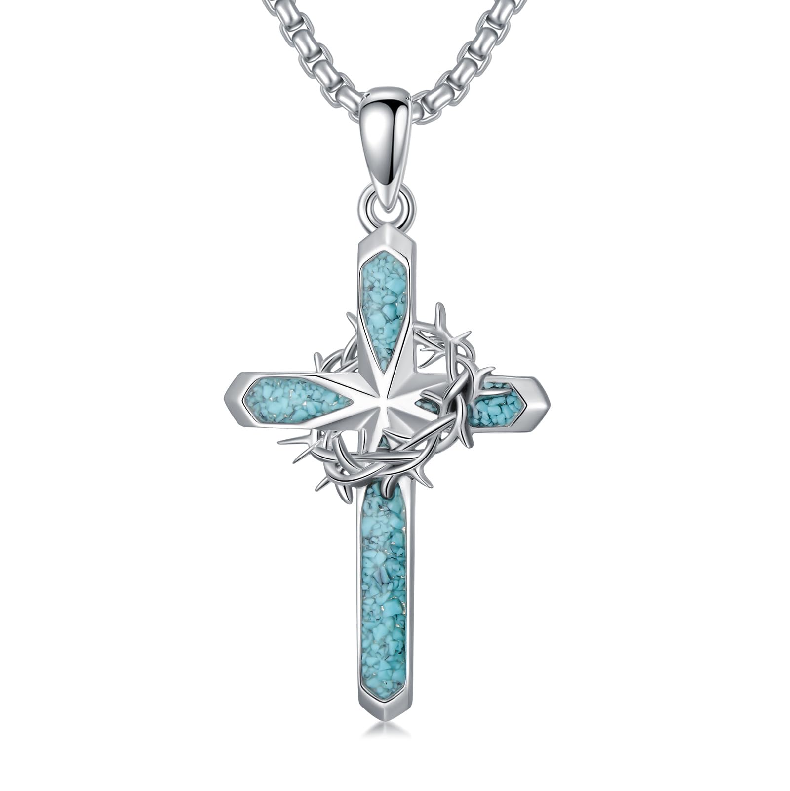 

[YFN] Sterling Silver Crown of Thorns Necklace, Catholic Cross, Crown Necklace, Crown of Thorns, Catholic Jewelry for Men