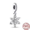 Sparkling Snowflake Double Dangle Charm Beads Fit Original Fasion 925 Sterling Silver Bracelet Necklace DIY Fine Women Jewelry