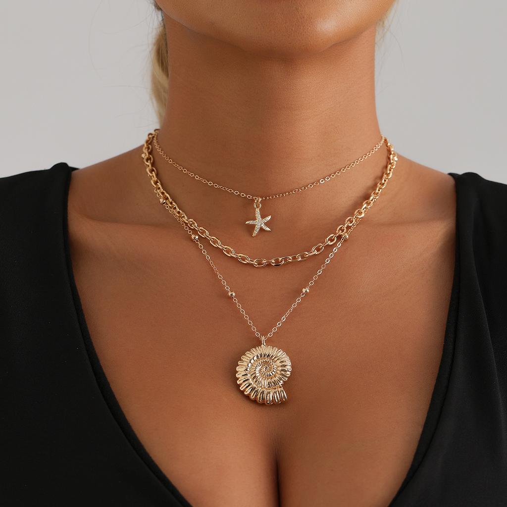 INS Vintage Wind Conch Starfish Element Clavicle Chain Summer Beach Vacation Necklace