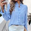 Women's Winter Tops Women's French Plaid Ruffle Button Blouse