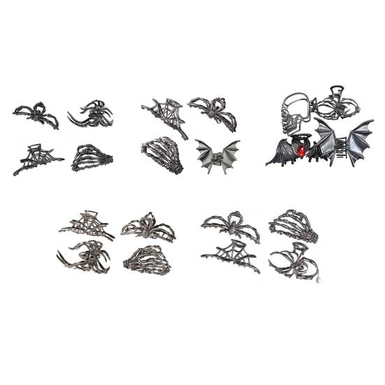 4Pcs Halloween Hair Claws Black Spider Web Skeleton Hand Bat Shape