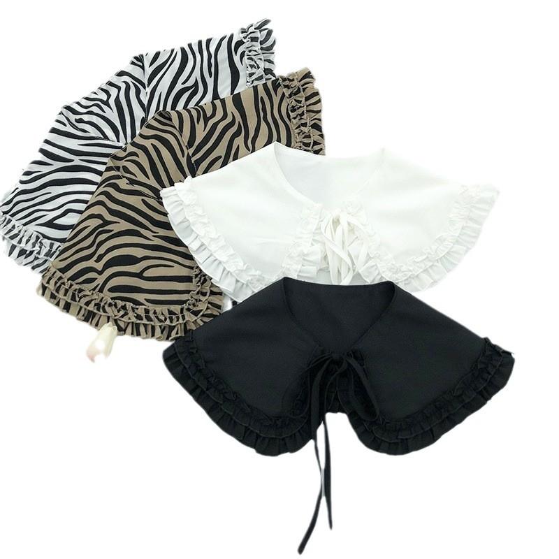 Fashionable versatile shawl double ruffled doll collar festive casual lace-up fake neck women