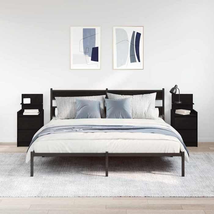 VidaXL Bedside Tables with 2 Drawers 2 Pcs Black Oak 38x34x80 Cm, Bedside Cabinet, Side Table, Bed Cabinet, 861358