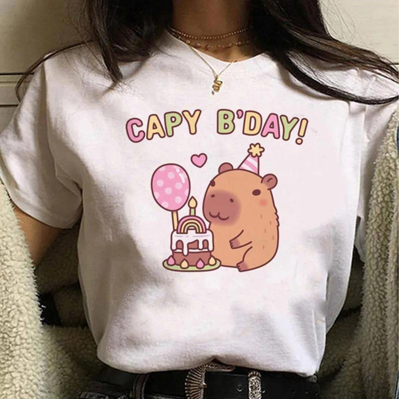 Capybara Streetwear Mode d'Été T-shirt Femme Harajuku Chemise Vêtements Kawaii Manches Courtes T-shirt en Coton Haut Décontracté à Col Rond