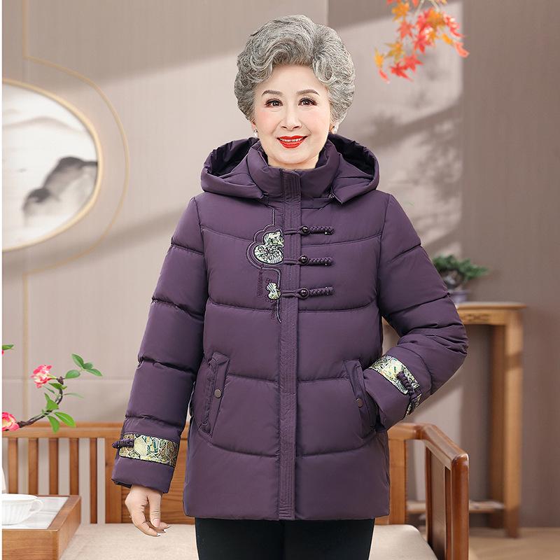 Stylish Hooded Cotton-Padded Jacket for Middle-Aged & Elderly Women: Warm, Fleece-Lined Winter Coat