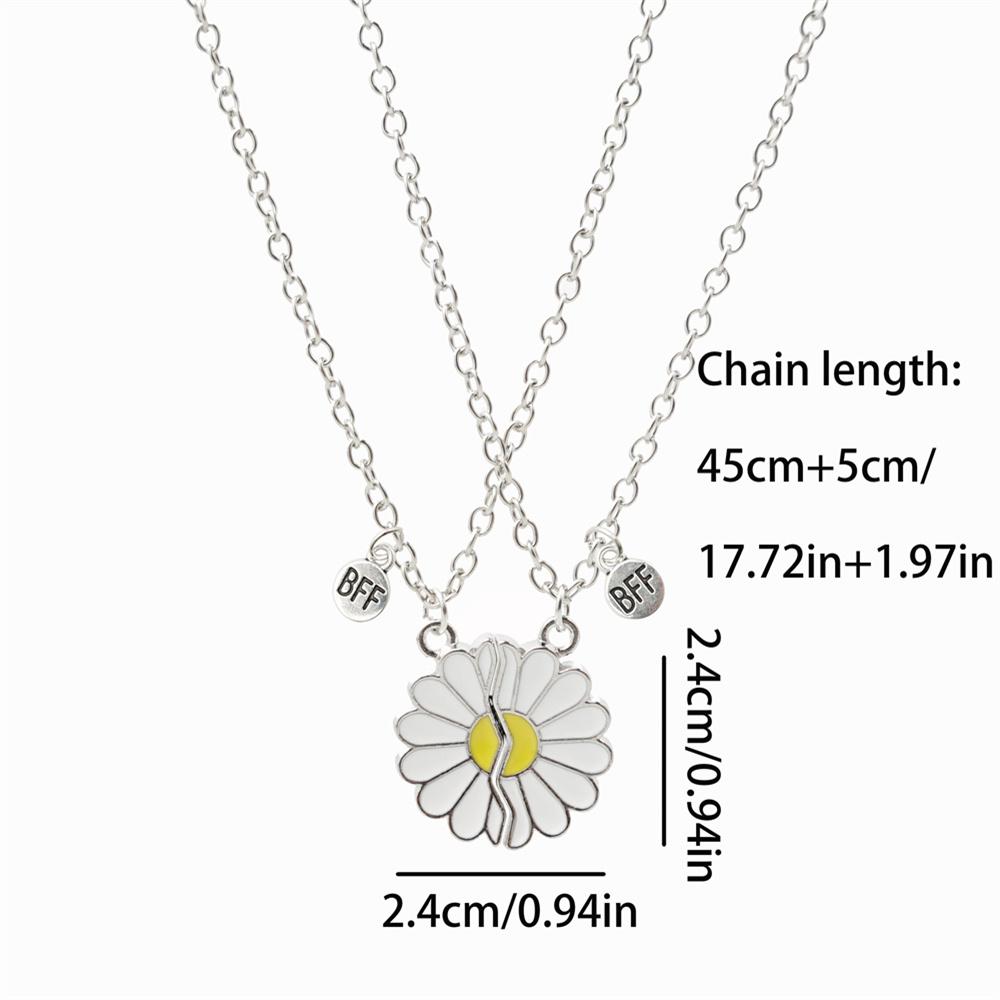 2 Stück/Set Beste Freunde Anhänger Halskette Für Frau Magnetisch Verstellbar Regenbogen Gänseblümchen Liebhaber Zerbrochenes Herz Kette BFF Schmuck Geschenke