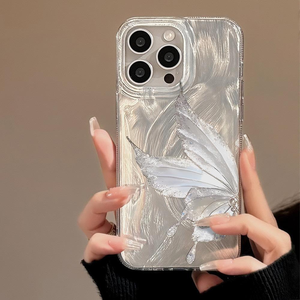 

Эстетический чехол-бабочка для iPhone 13, чехол для iPhone 12, 11, 16, 14, 15, Pro Max Plus, роскошный лазерный серебристый противоударный мягкий чехол For iPhone 13Pro Max