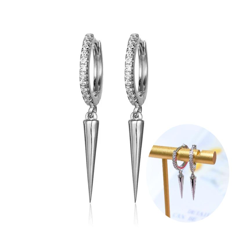 925 Silver Needle Rivet Micropaved Zircon Pendant Hoop Earrings For Women Punk Vintage Earrings Fashion Party Jewelry Gifts