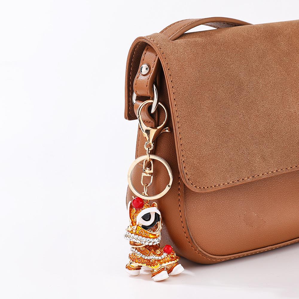 Awakened Lion Dance Rhinestone Keychain - Cute Chinese Dragon Ball Lion Charm