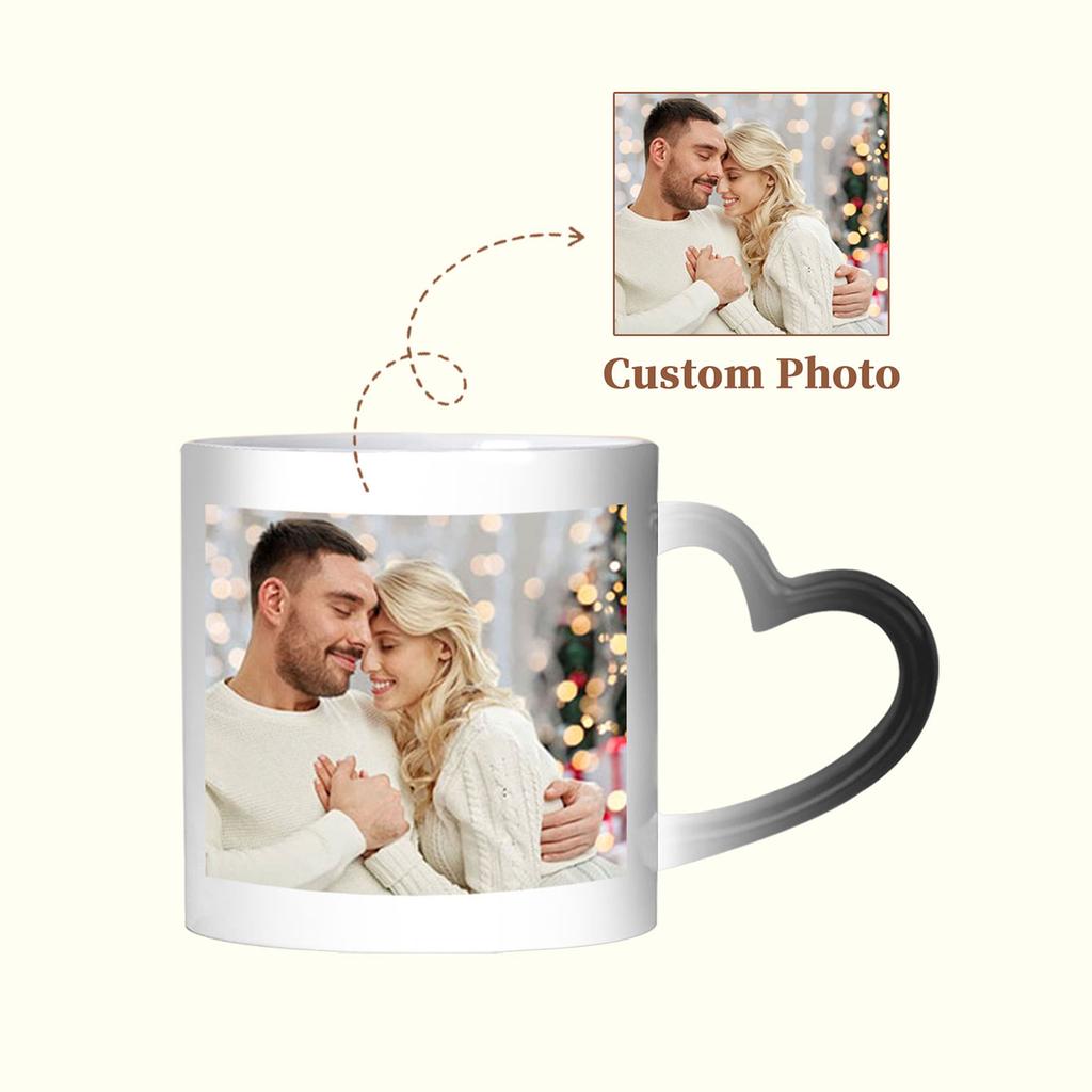 1 cană cu fotografie personalizată - culoare inimă schimbătoare. Cană de cafea, ceașcă de cafea. Personalizați pentru diverse ocazii. cadou pentru familie și iubiți