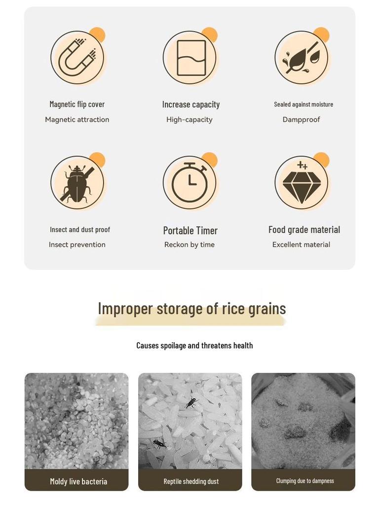 Sealed Grain Storage Bin - Insect and Moisture Proof Rice and Flour Container