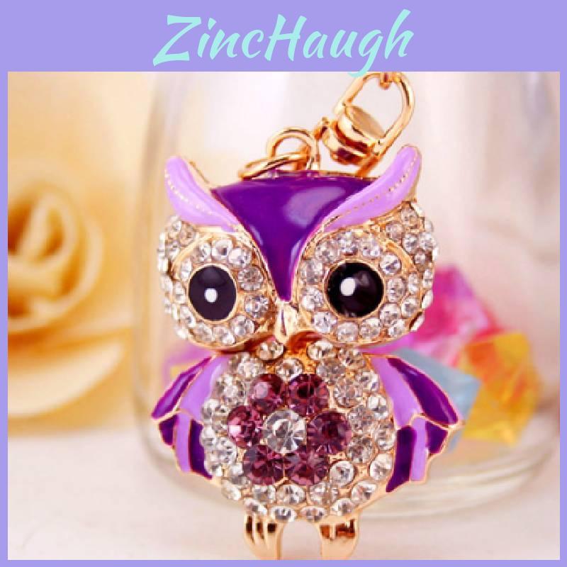 Lovely Rhinestone Owl Keychain Colorful Cartoon Design Stylish Car Bag Charm
