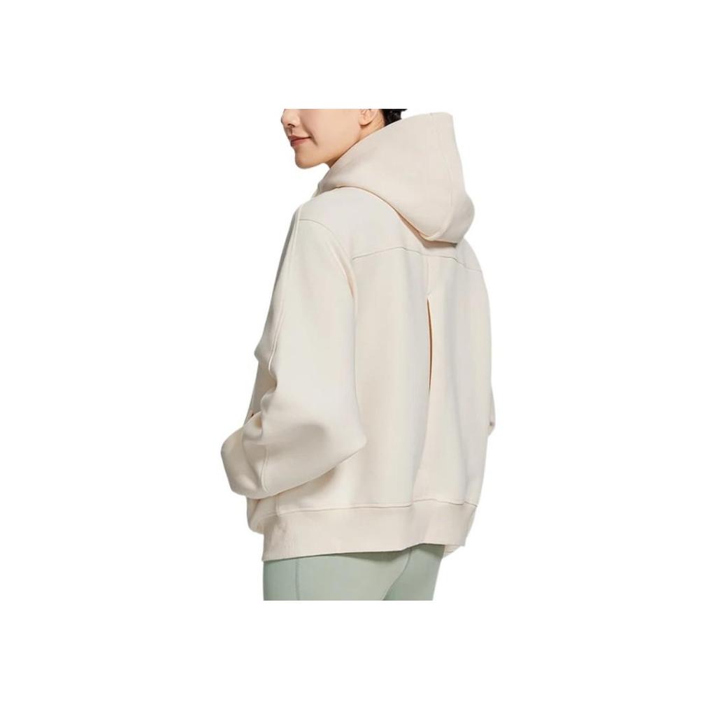 Li Ning Training Series Solid Color Sports Long Sleeve Hooded Sweatshirt Women Sweatshirt Vanilla-White AWDSG86-3