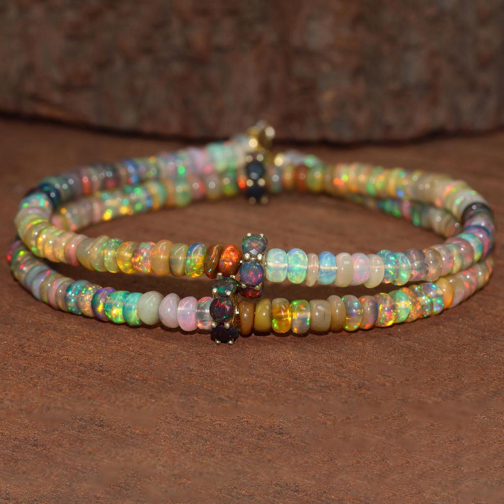 Genuine Black Opal Gemstone Beaded Necklace, Multifire Opal Shaded Beads Necklace, October Birthstone, Minimalist Necklace, Gift for Her