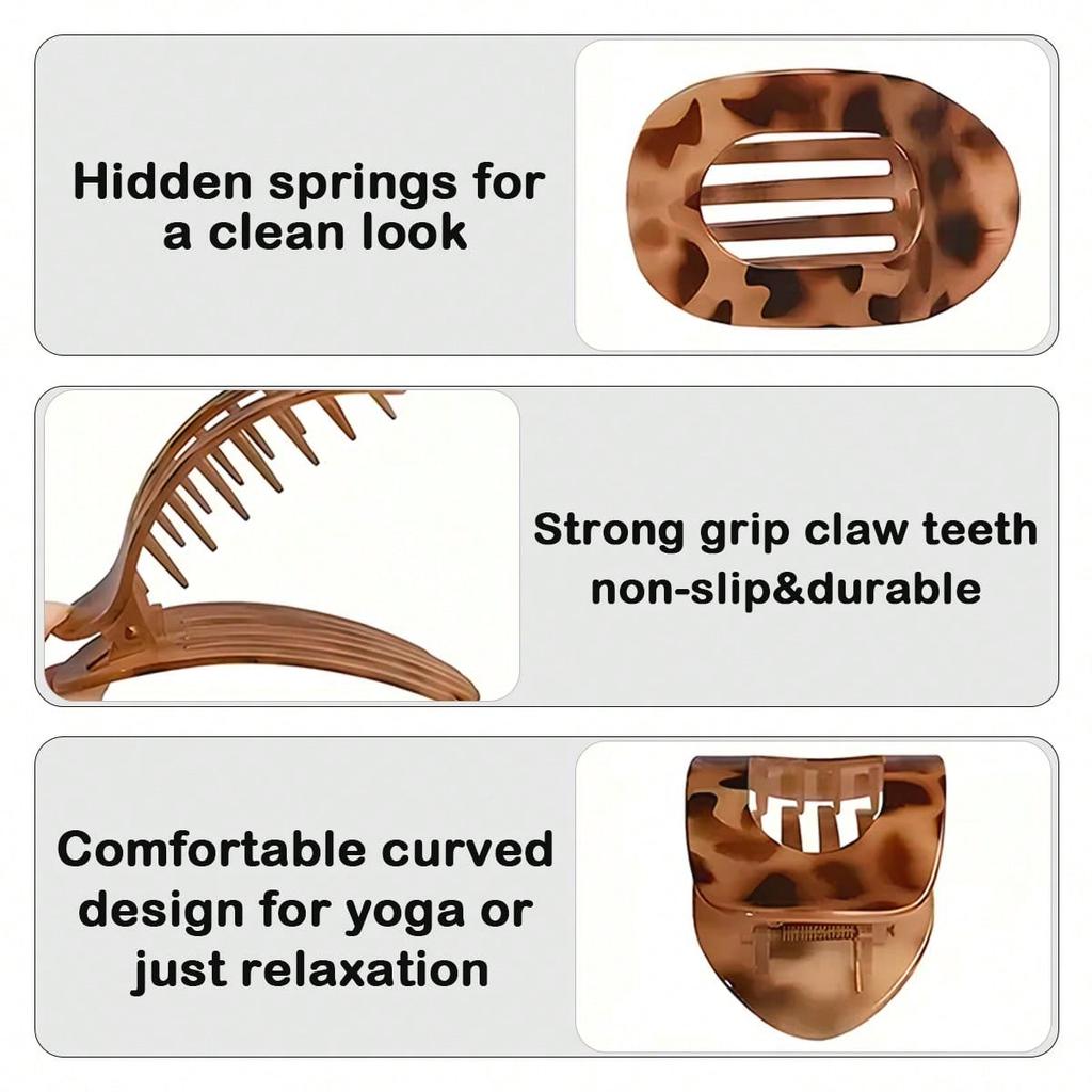 New 1PC Yellow Leopard Oval Plate Hairpin Curved Ponytail Clip Hairpin Flat Duckbill Clip Decorative Hairdressing