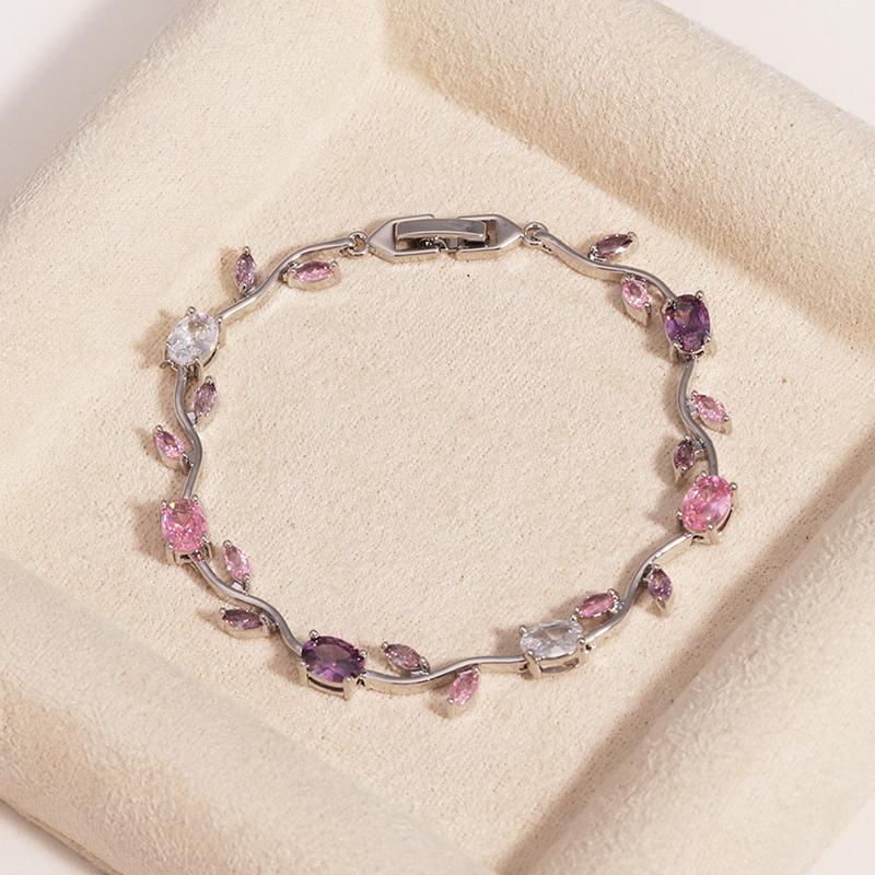 Colorful Leaf Cubic Zirconia Cz Crystal Bridal Bridesmaid Wedding Jewelry Bracelets Gift For Women Mom On Wedding Day