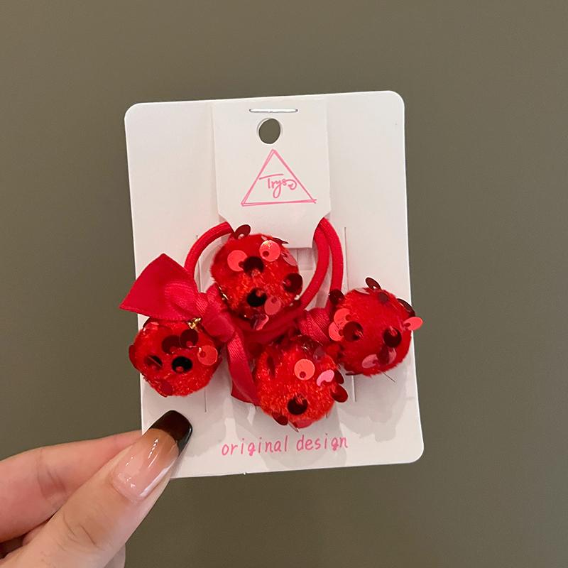 Chinese New Year Red Embroidery Hair Tie for Girls