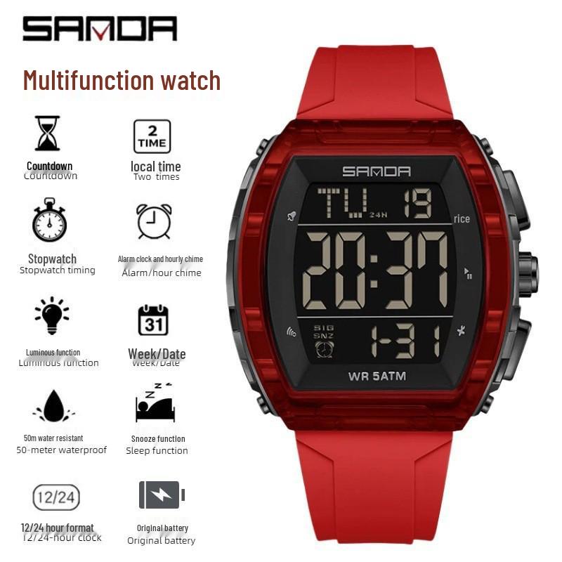 Sanda Men's Sports Watch - Luminous, 50M Waterproof, Electronic, Countdown Timer, Alarm, Calendar, Multifunction.