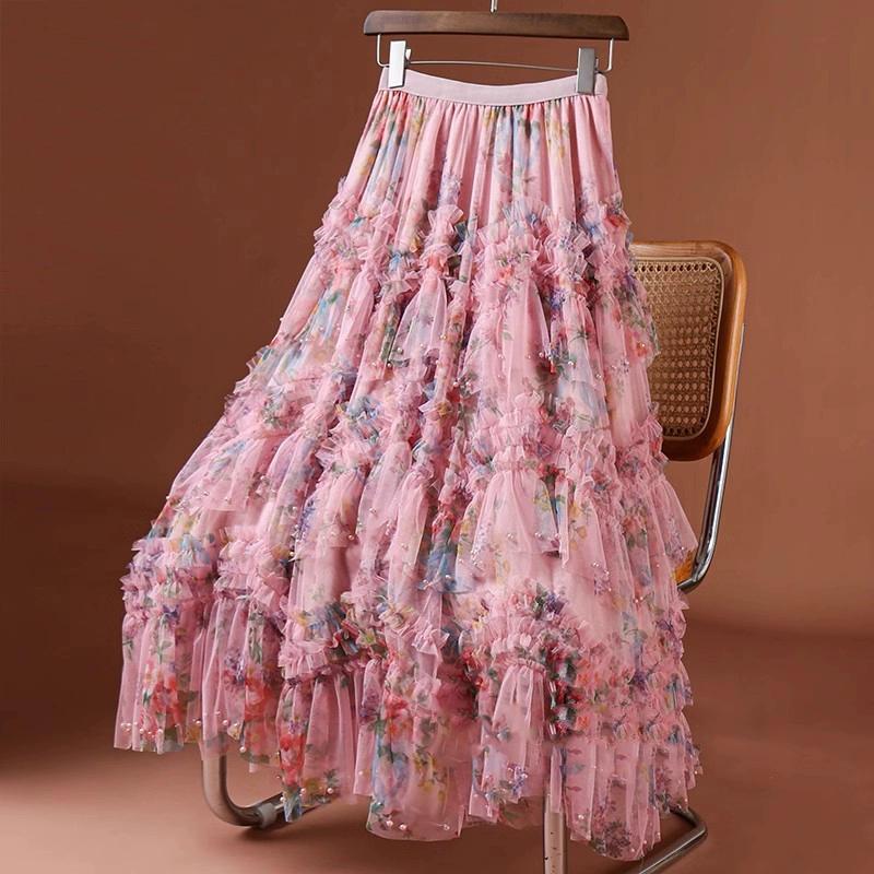 DIMANAF 2025 Sommer Damen Neue Röcke Chiffon Uni Elastischer Bund Plissee Mesh Elegante Röcke