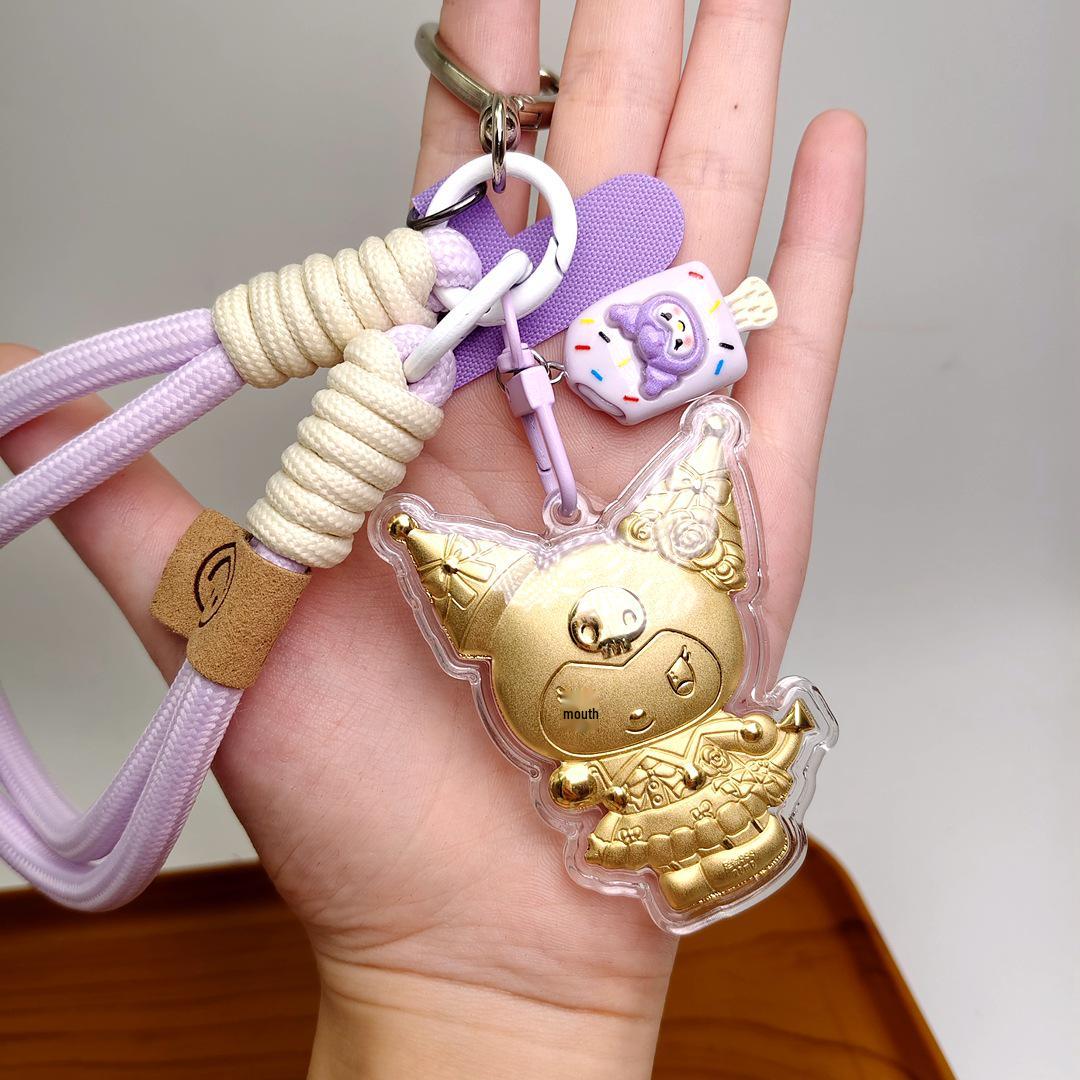 

999 Pure Gold Sanrio Kuromi Bag Charm & Keychain - Best Friend Birthday Gift Gold Foil
