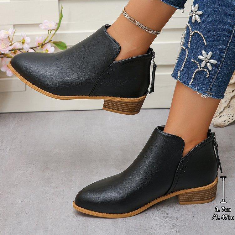 Large Size Pointed Square and Low Chelsea Boots Autumn New Rear Zipper European and American Women's Boots