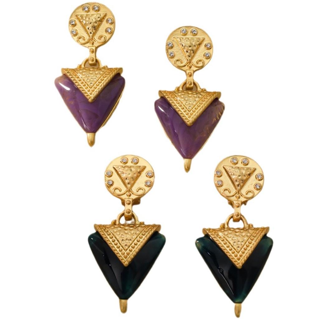 Medieval Palace Style Triangular Jelly Earrings Vintage Niche Temperament Gold-plated