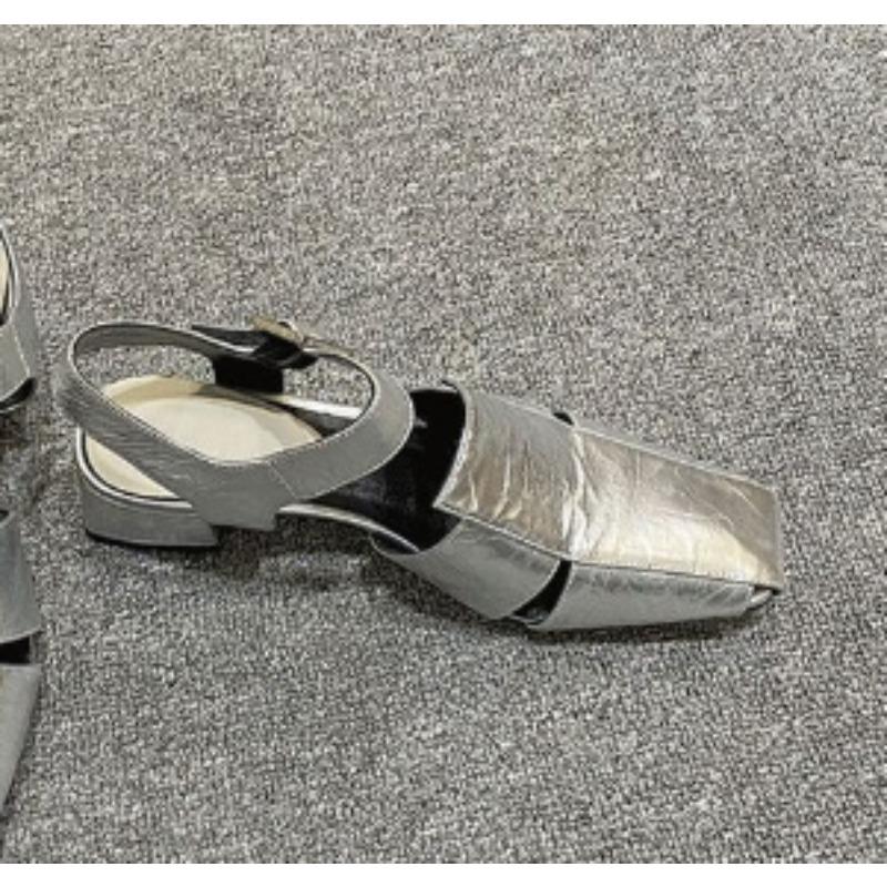 Fashion Summer Hollow Out Women Sandals Silver Chunky Pumps Luxury Design Buckle Strap Slingback Gladiator Rome Shoes Zapatos De Mujer