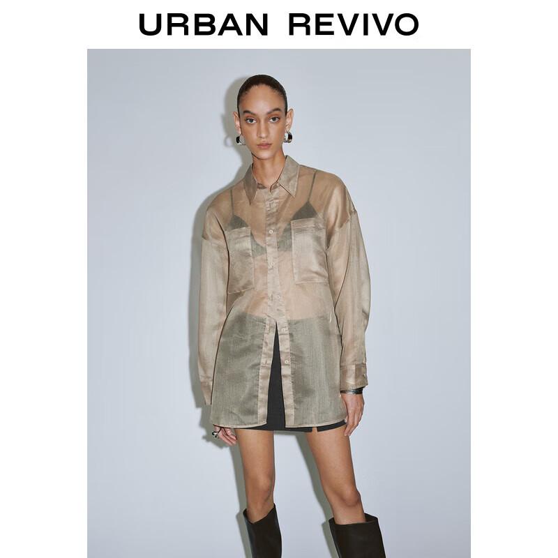 UR Women s 2025 Spring Sheer Double Pocket Long Sleeve Button-Up Shirt S