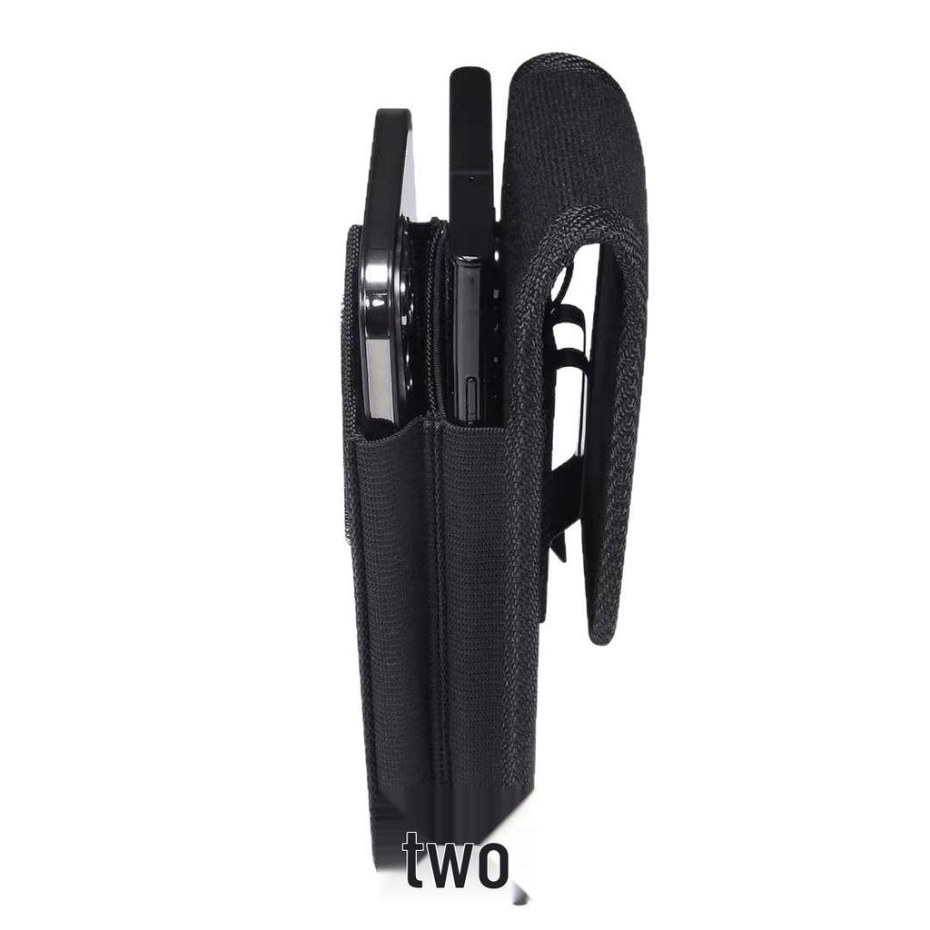 Dual-Layer Oxford Cloth Mobile Phone Waist Bag with Belt Clip and Card Slot for Two Phones