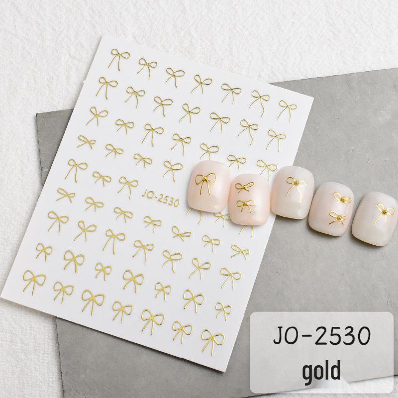 3D Bow Nail Stickers: Black, White, Gold & Silver