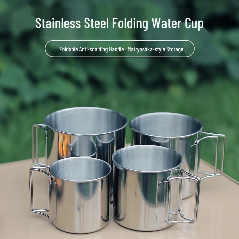 OEING Outdoor 304 Stainless Steel Camping Mugs with Folding Handles