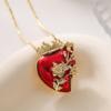 Fashion Red Oil Dripping Heart Pendant Necklaces For Women Gold Color Copper Party Jewelry Female