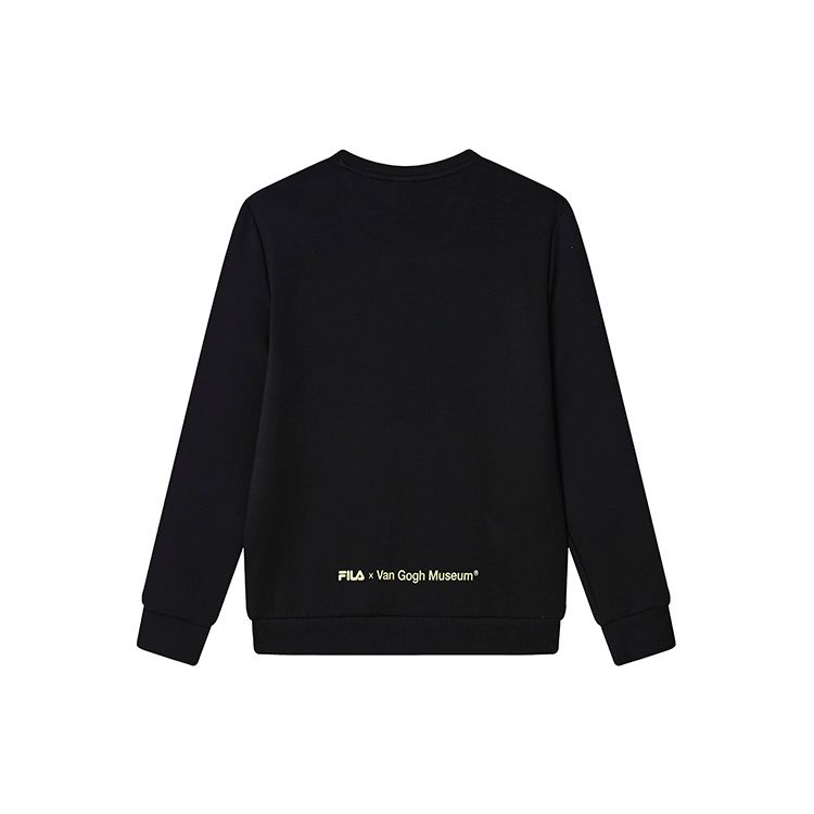 FILA Van Gogh Collaboration Series Van Gogh Museum 2.0 Pattern Logo Crewneck Sweatshirt Men sweatshirt Black F11M318215F-BK