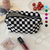 Knit Check Pouch B Cosmetic Mini Sanitary Napkin Square Zipper Cotton