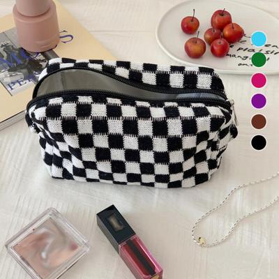 Knit Check Pouch B Cosmetic Mini Sanitary Napkin Square Zipper Cotton