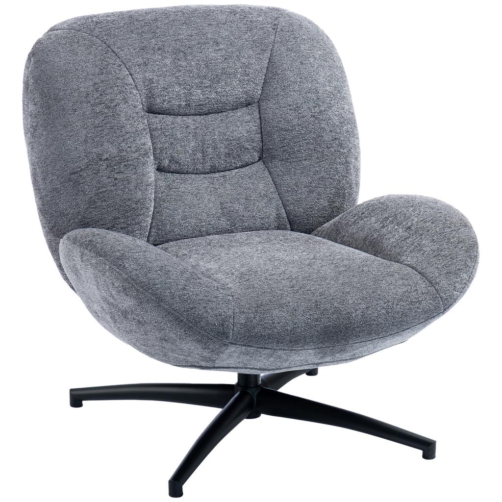 Living Room Swivel Lounge Chair With Wide Seat Integrated Armrest Chenille Look Dark Gray