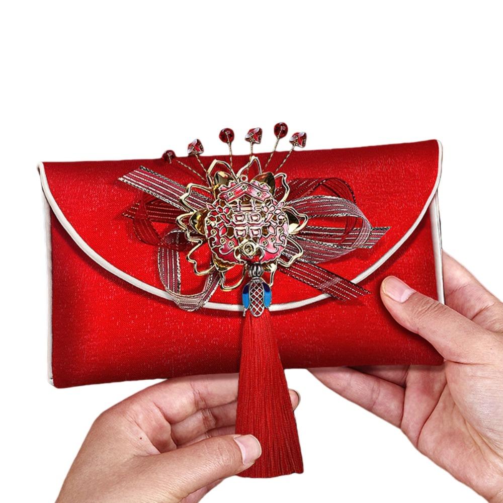 Spring Festival Brocade Red Envelope New Year Blessing Words New Year Money Bag  Lady Girls Women
