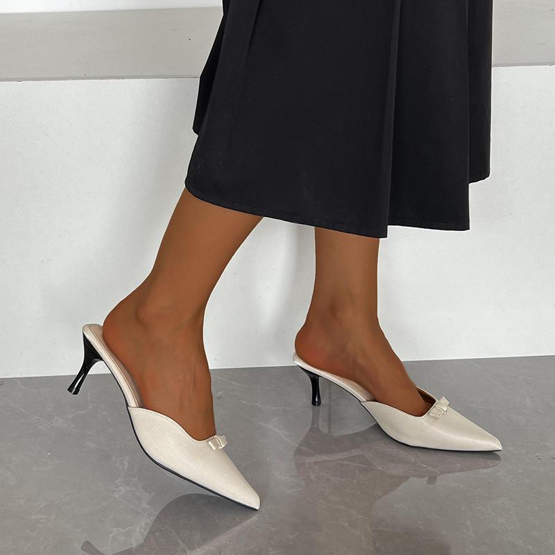 2025 Frühling Neu Schleife Leopardenmuster Damen Slipper Weiblich Spitz Zehenbereich Dünner Niedriger Absatz Sandale Damen Pantoletten Schuhe Zapatos Mujer