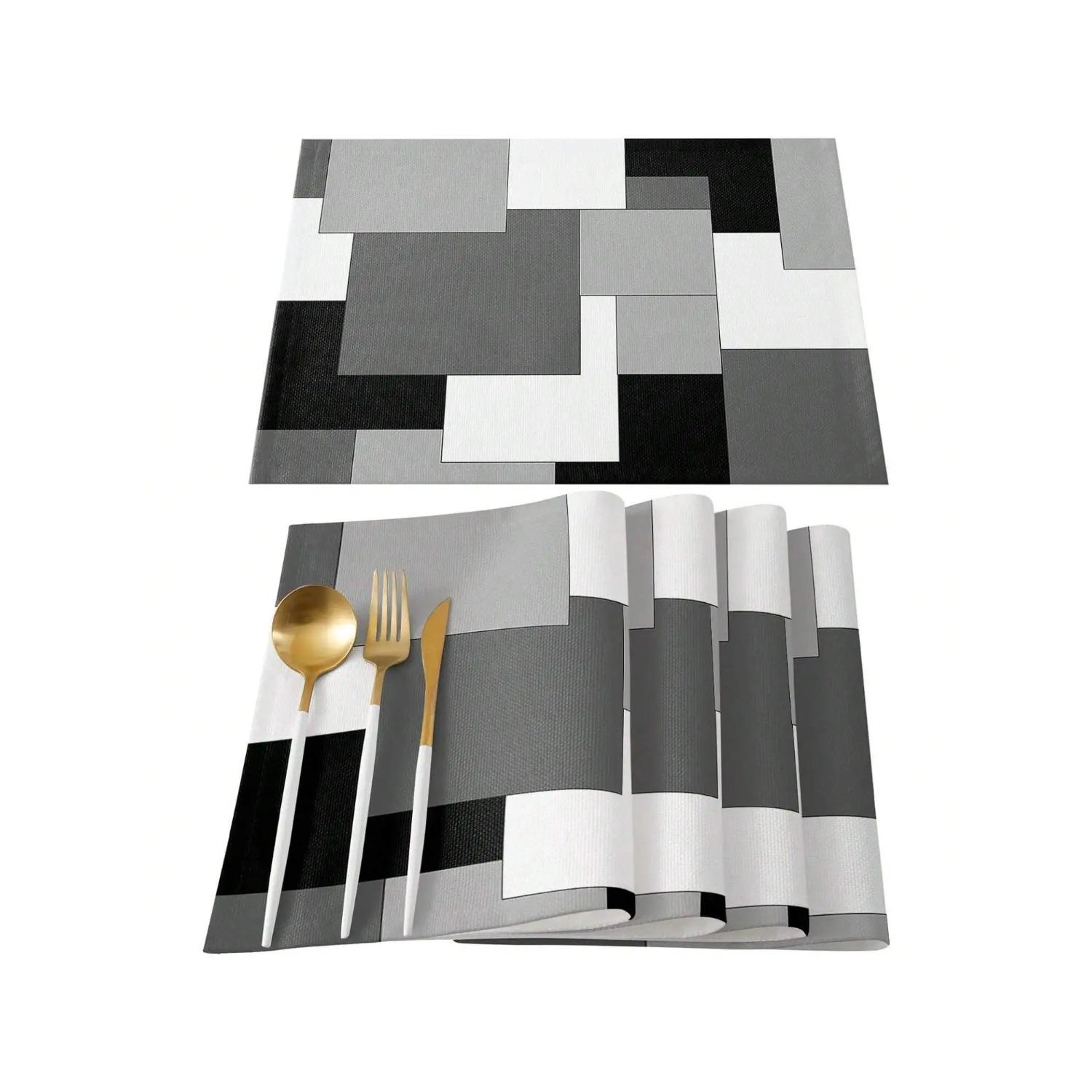 

4/6/8 шт. черно-серые подставки под приборы, теплоизолированные, нескользящие, современные, абстрактные, геометрические, для декора свадебных, праздничных вечеринок 4PC-32x42cm