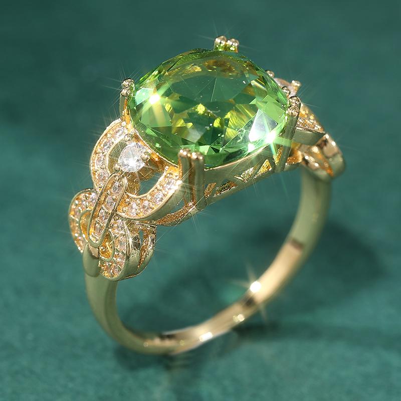Fashion Classic Inlaid Geometry Green Synthetic Zirconia Ring for Women's Elegant Sparking Banquet Festival Jewelry Accessories