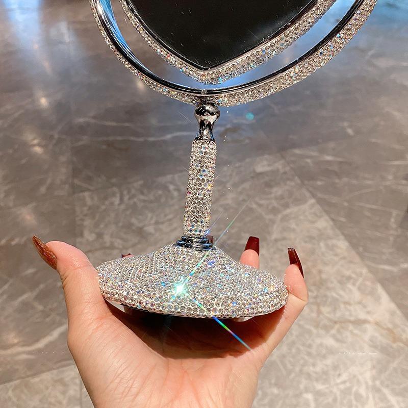 Double-sided Makeup Mirror Folding Diamond Desktop Mirrors with Handle Luxury Elegant Decorative Mirrors Home Table Ornament