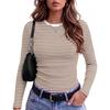 Dames Slim Fit Lange Mouwen Gestreept Nek T-shirt
