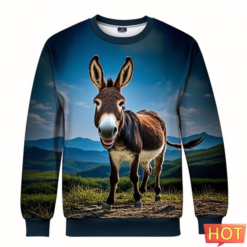 Esel 3D-trykk Tegneserie Oversize Gensere Mote O-hals Utendørs Pullover Dame Barneklær Nyhet Hettegensere og Sweatshirts