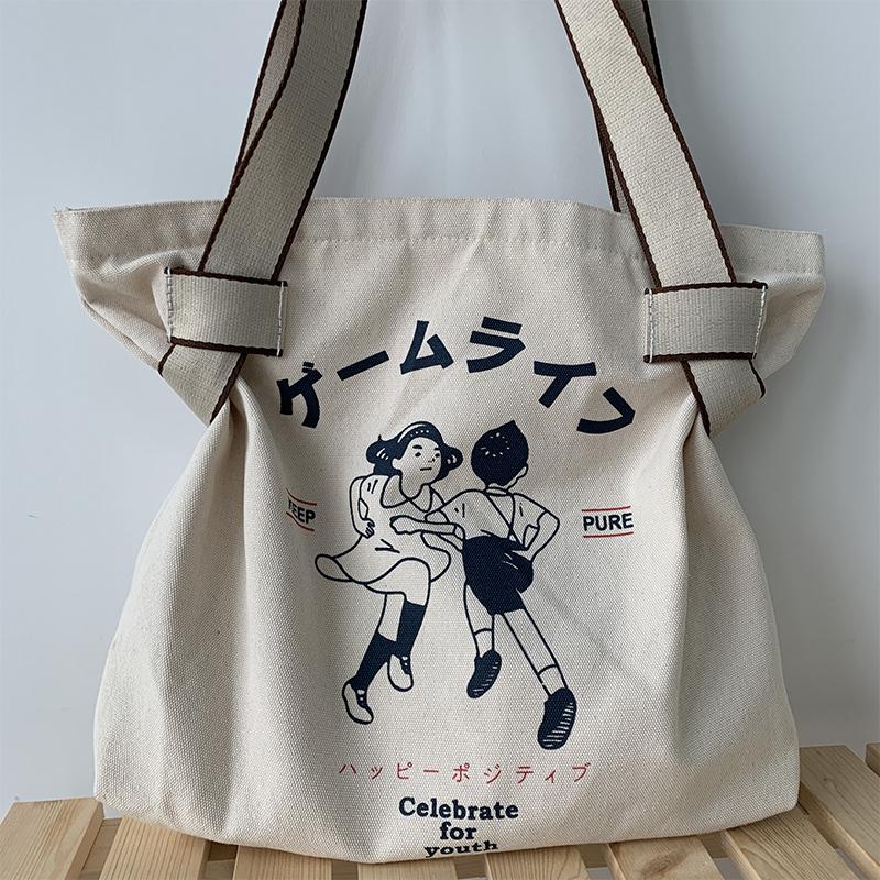 Large Capacity Canvas Shoulder Bag Women Japanese Style Carto Anime Print Tote Bags for Female 2026 Fashi Commute Handbags