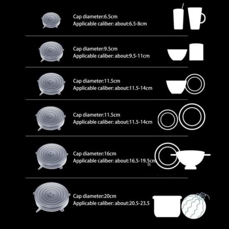 6Pcs Silicone Food Covers Bowl Lids Kitchen Gadgets Strong Stability Dust-proof Fresh-keeping Food Grade Multifunction Flexible