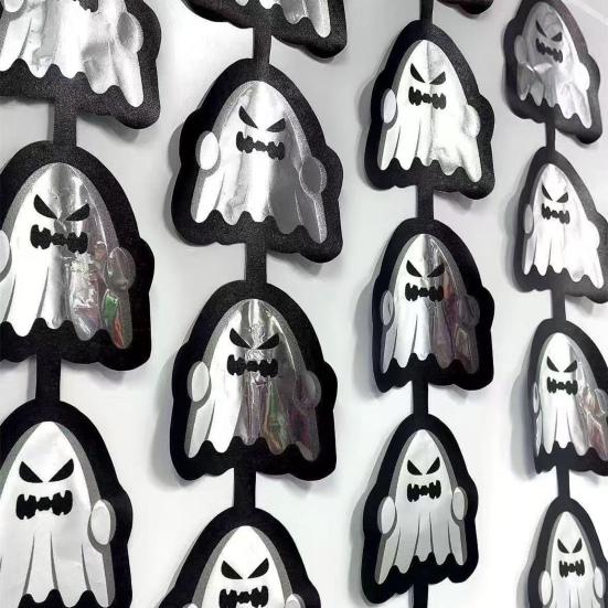 Halloweenská fóliová třásňová opona Metalická bílá Duch Třpytivý streamer Halloweenská párty Fotokoutky Pozadí na zeď Dveře Vnitřní Venkovní Dekorace