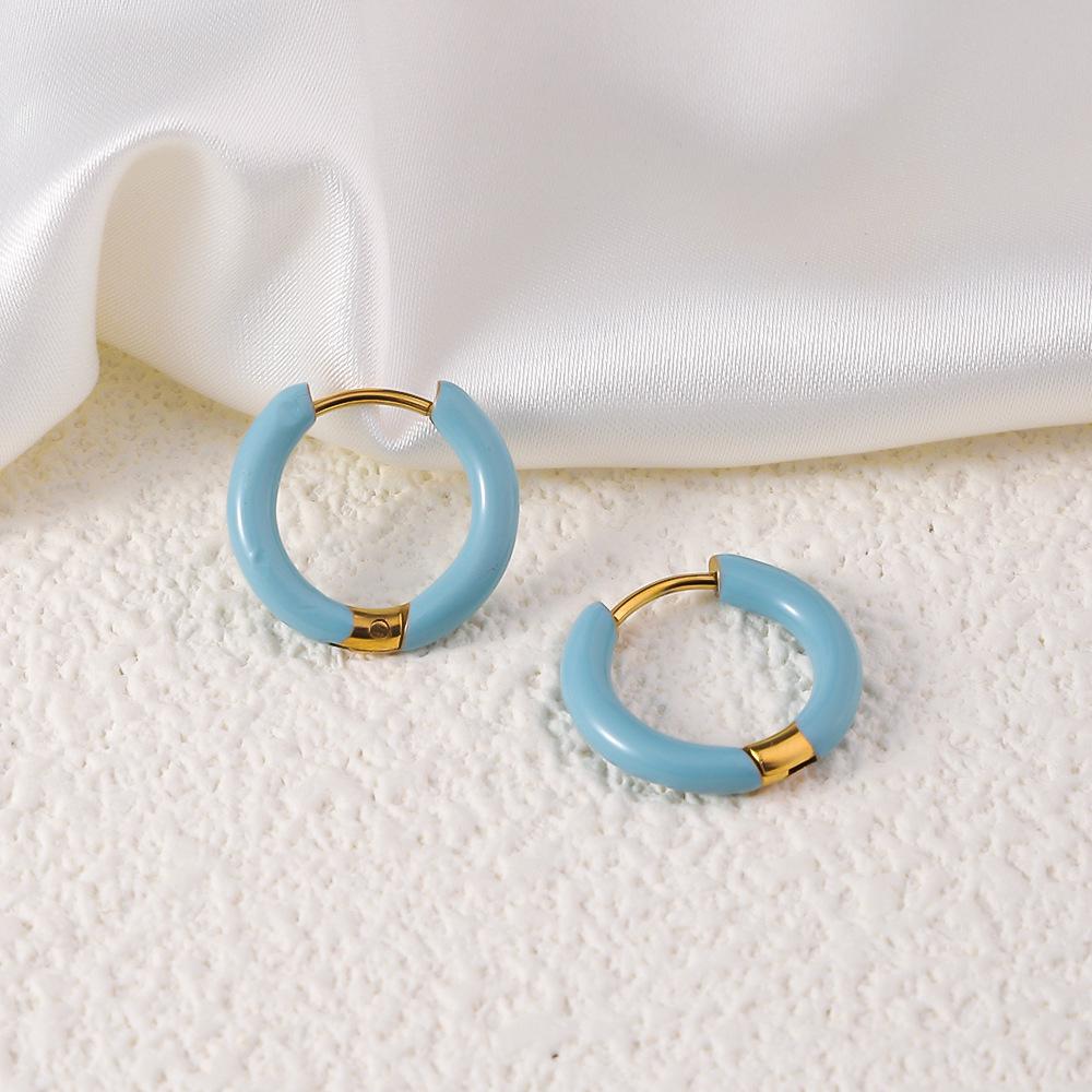 Colorful Series 18k Gold Titanium Steel Drip Oil Stud Earrings for Women