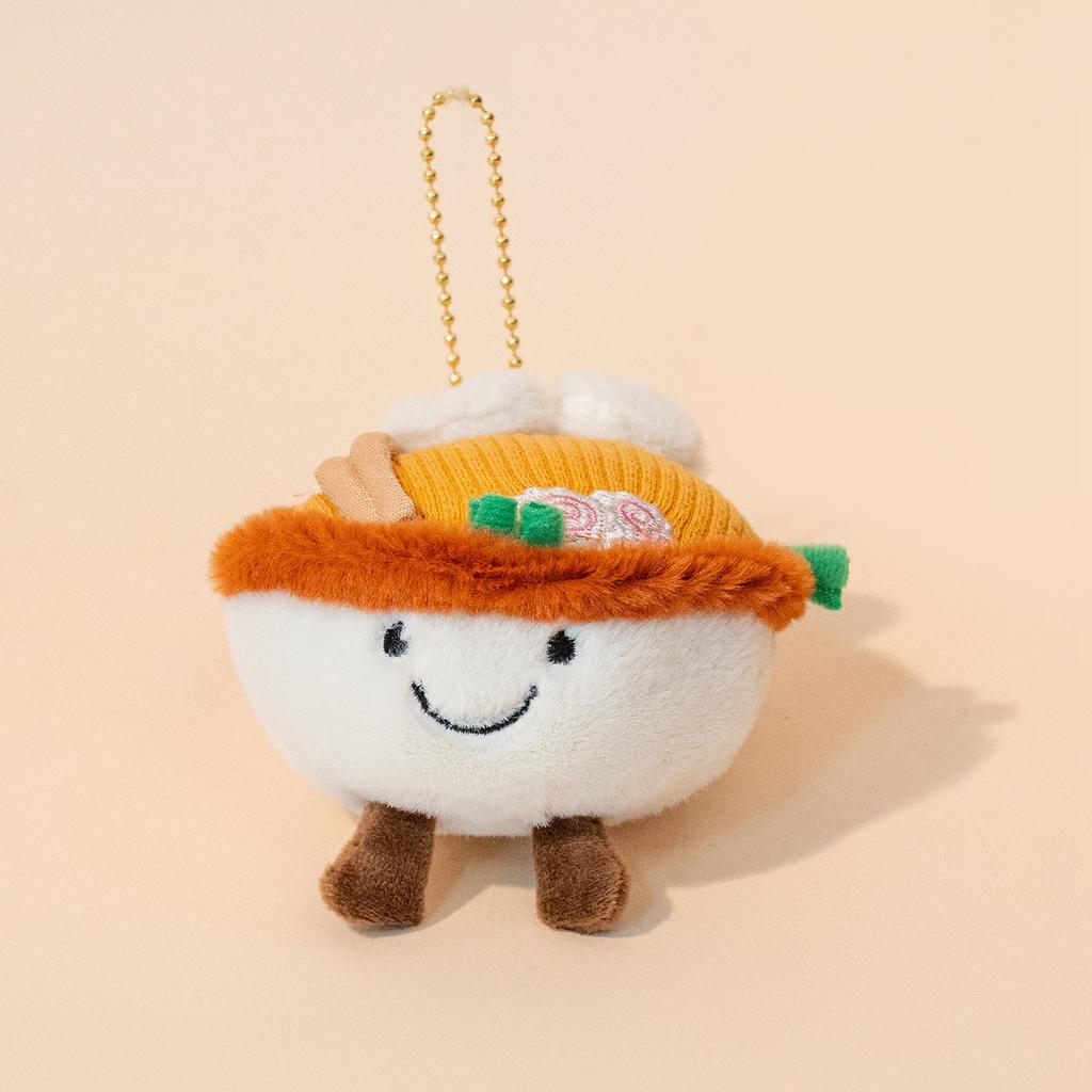 Cute Creative Plush Food Hanging Ornament Pancake Egg Noodles Burger Croissant Keychain Short Plush Toy Cartoon Style