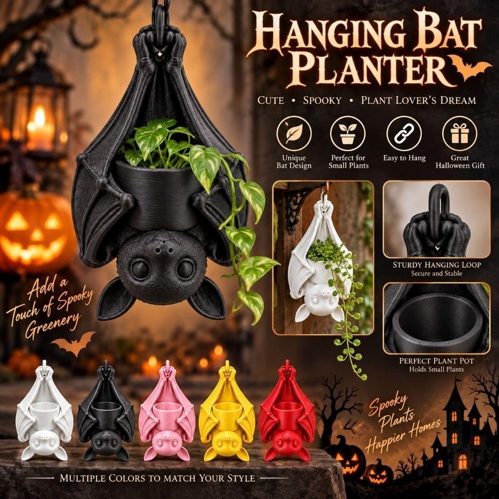 3D Printed Upside Down Bat Hanging Planter Plastic Animal Succulent Planter Halloween Party