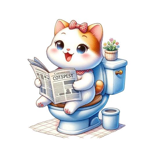 Cute Animal Reading Newspaper Toilet Sticker, Funny Cartoon Waterproof Self-Adhesive Toilet Tank Lid Decal for Bathroom L